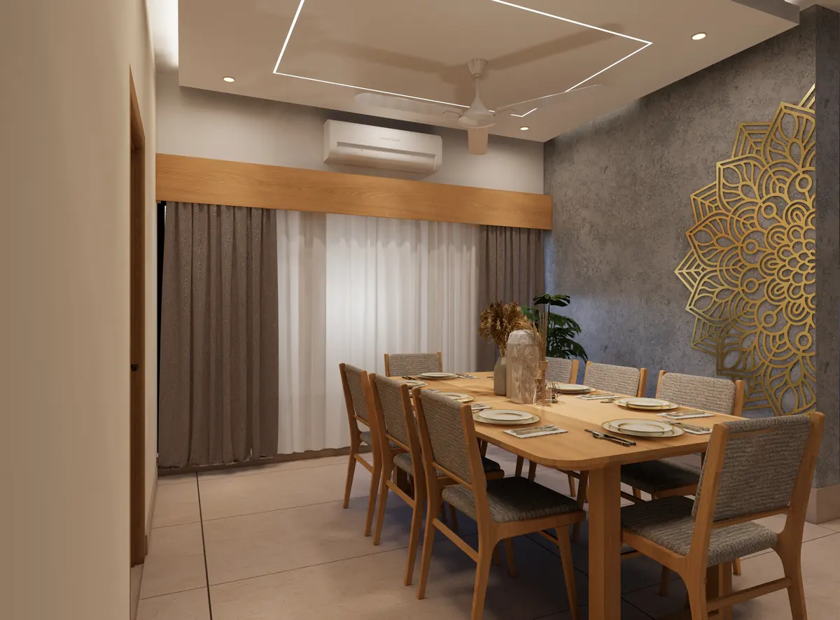 Dining room interior design in Chittazha, Kerala - interior design by Radianz, architects in Trivandrum