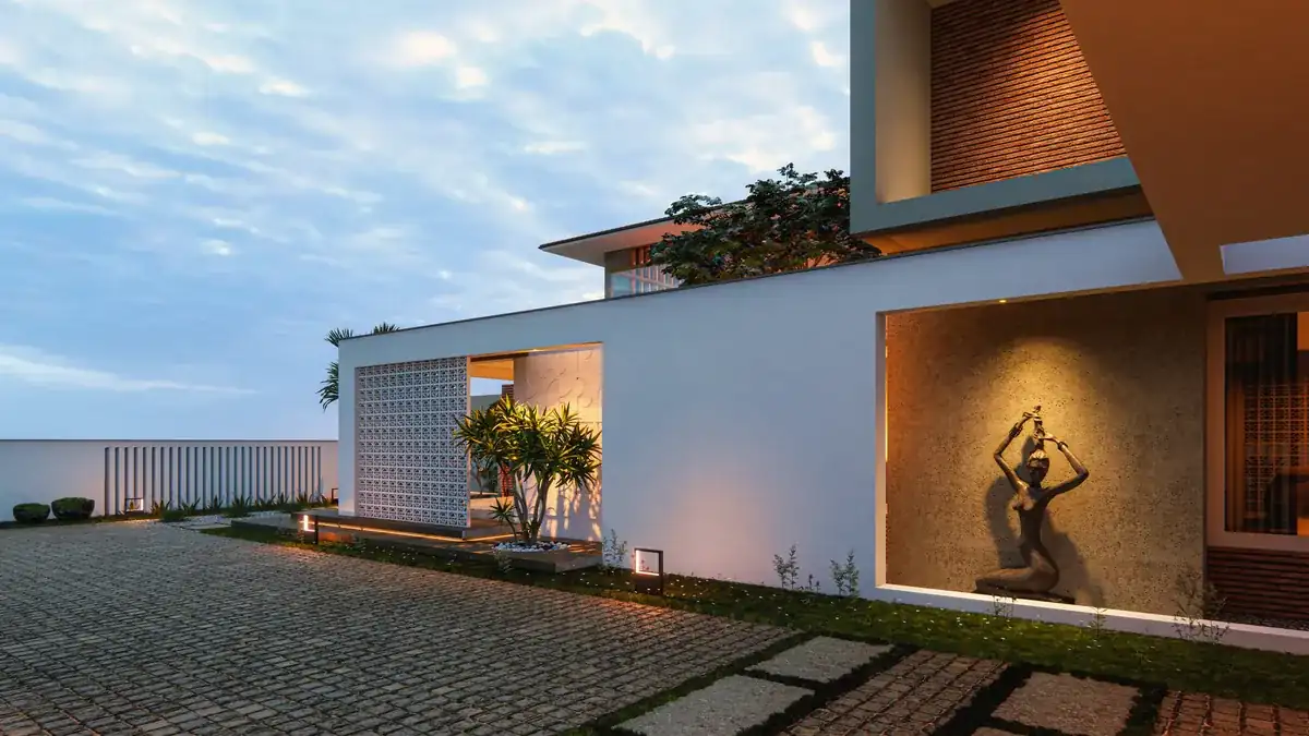 Residence exterior in Menamkulam, Trivandrum - architecture by Radianz, architects in Trivandrum, view 3