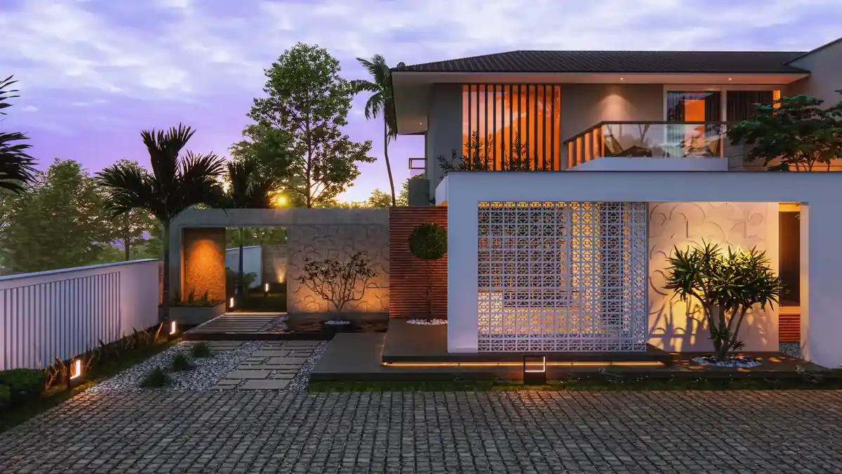Residence exterior in Menamkulam, Trivandrum - architecture by Radianz, architects in Trivandrum, view 2