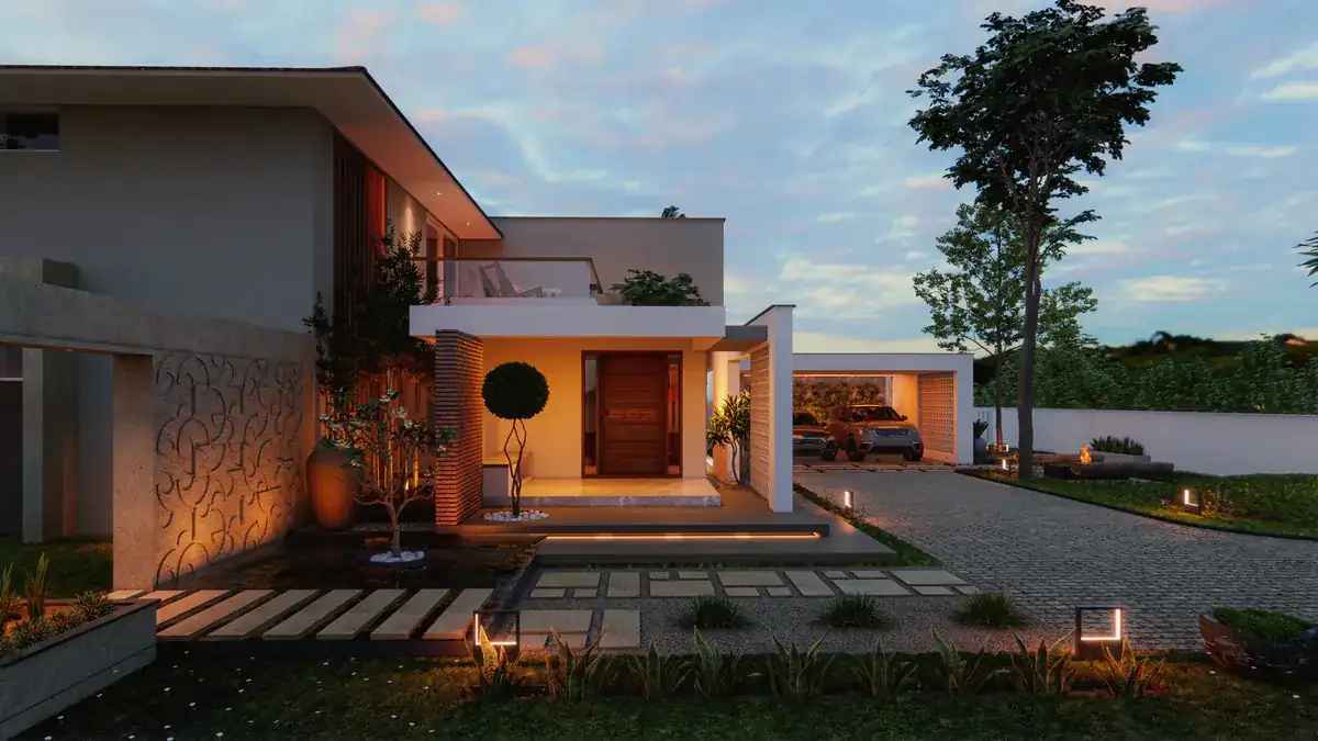 Residence exterior in Menamkulam, Trivandrum - architecture by Radianz, architects in Trivandrum, view 1