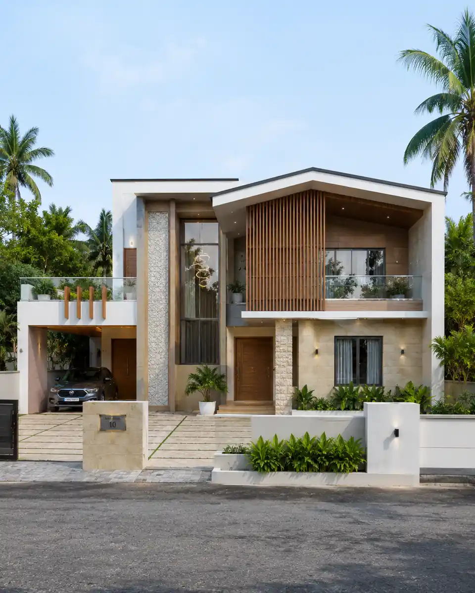 Contemporary house elevation in Trivandrum - architecture by Radianz, architects in Trivandrum, view 2