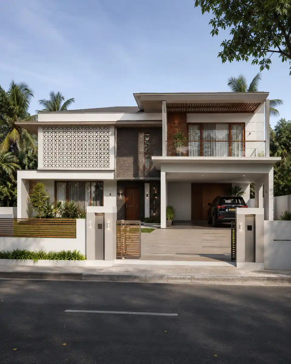 Contemporary house elevation in Trivandrum - architecture by Radianz, architects in Trivandrum, view 1