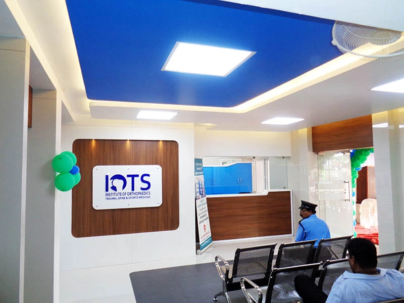 IOTS reception lobby at Al Arif Hospital, Kerala - healthcare interior design by Radianz, architects in Trivandrum