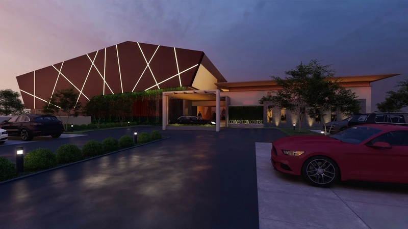 Entrance elevation, Kazhakkoottam, Trivandrum - convention centre architecture by Radianz, architects in Trivandrum