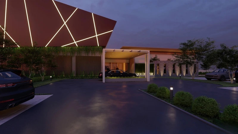 Facade at night, Kazhakkoottam, Trivandrum - convention centre architecture by Radianz, architects in Trivandrum
