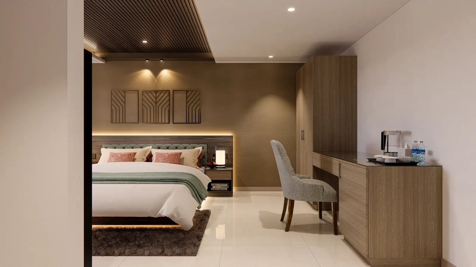 Bedroom wardrobe at Amigos Hotel, Trivandrum - hotel interior design by Radianz, architects in Trivandrum