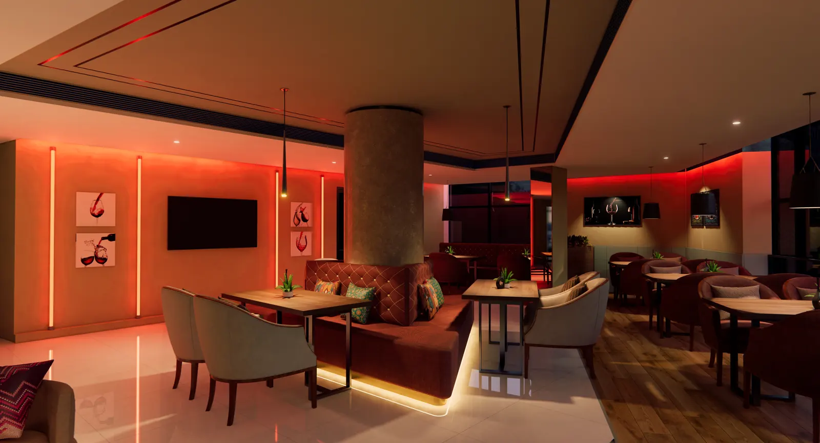 Executive bar interior at Amigos Hotel, Trivandrum - hotel interior design by Radianz, architects in Trivandrum