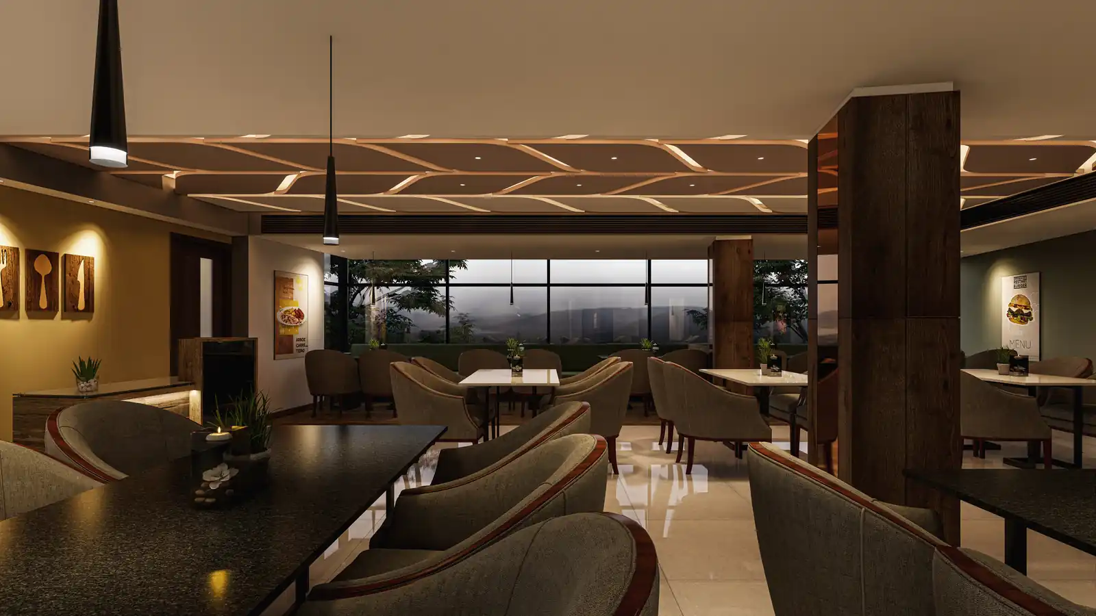 Restaurant dining at Amigos Hotel, Trivandrum - hotel interior design by Radianz, architects in Trivandrum