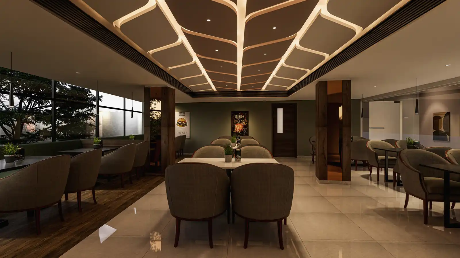 Restaurant interior at Amigos Hotel, Trivandrum - hotel interior design by Radianz, architects in Trivandrum
