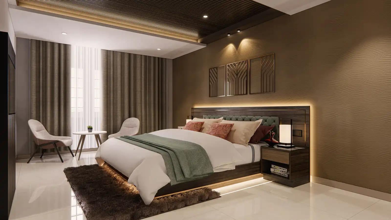 Suite bedroom at Amigos Hotel, Trivandrum - hotel interior design by Radianz, architects in Trivandrum