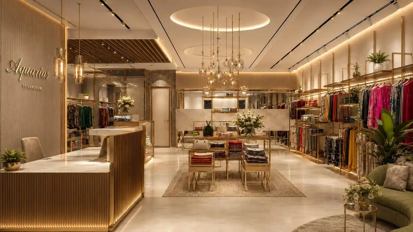 Fashion store interior at Aquaria Boutique, Kerala - retail interior design by Radianz, architects in Trivandrum
