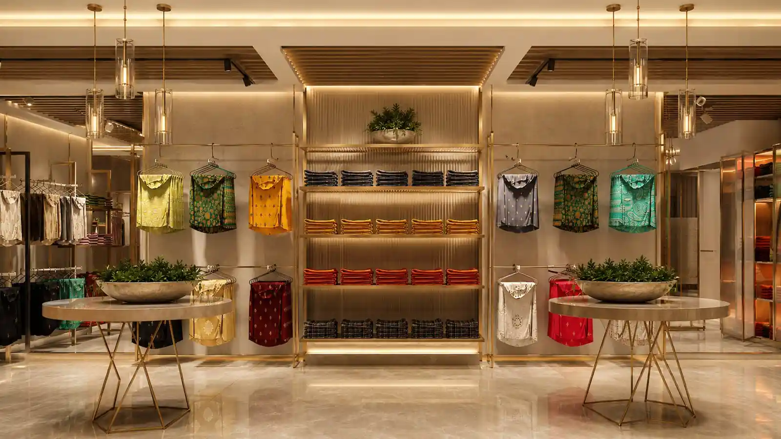 Textile display at Aquaria Boutique, Kerala - retail interior design by Radianz, architects in Trivandrum