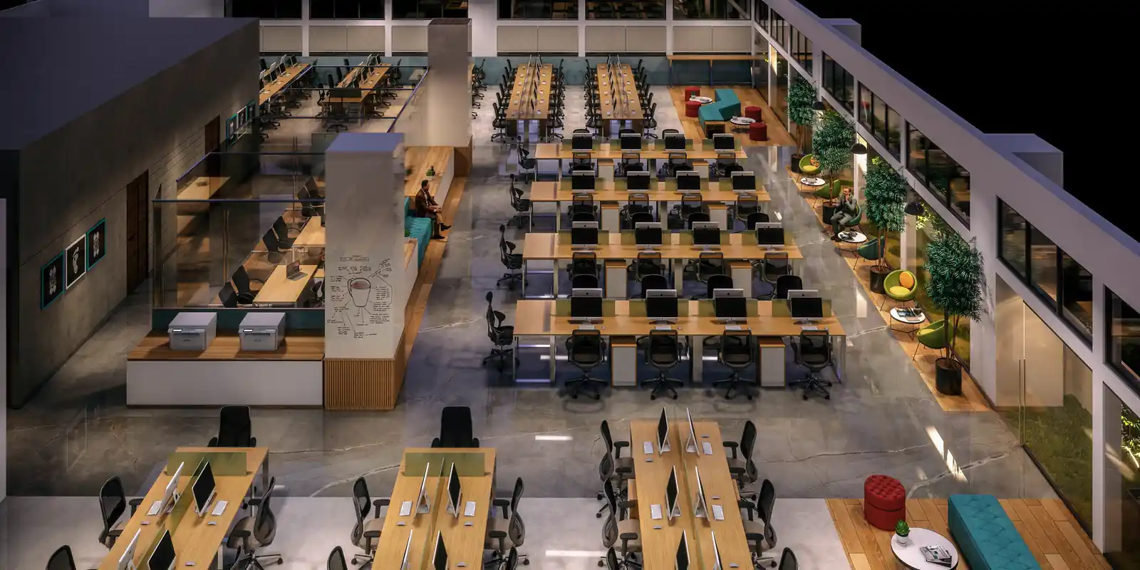 Open-plan office, Technopark, Trivandrum - workplace interior design by Radianz, architects in Trivandrum