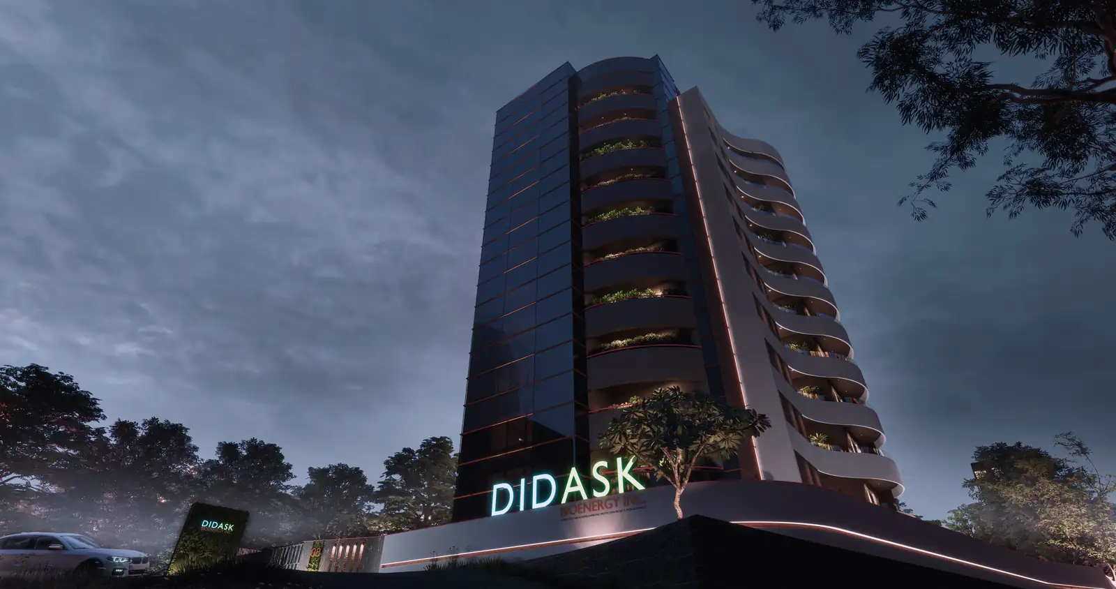 Elevation at Didask Corporate Tower, Trivandrum - commercial architecture by Radianz, architects in Trivandrum