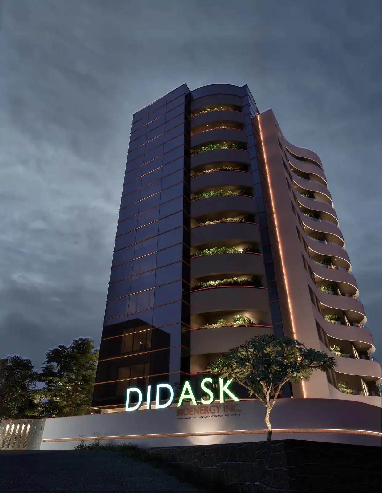 Facade at Didask Corporate Tower, Trivandrum - commercial architecture by Radianz, architects in Trivandrum