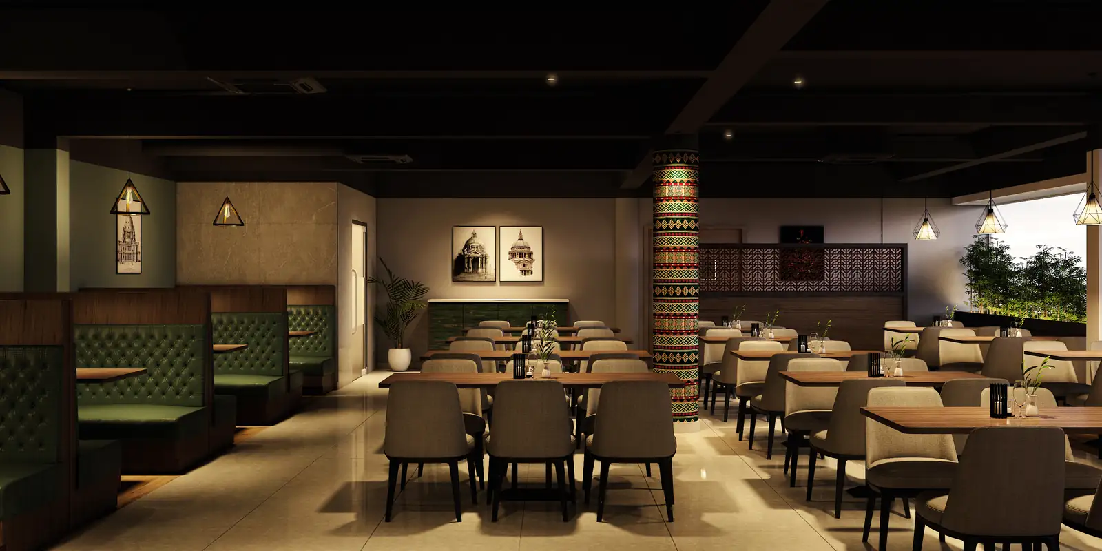 Interior at Grandeur Restaurant, Paripally - restaurant interior design by Radianz, architects in Trivandrum