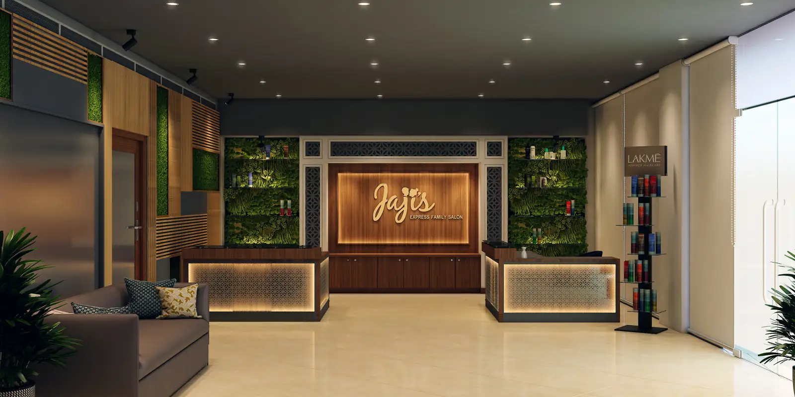 Interior at Jajis Salon, Kerala - salon and wellness interior design by Radianz, architects in Trivandrum