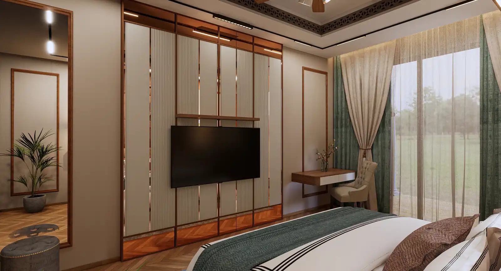 Suite bedroom at Joys Beach Resort, Thirumullavaram, Kollam - resort interior design by Radianz, architects in Trivandrum