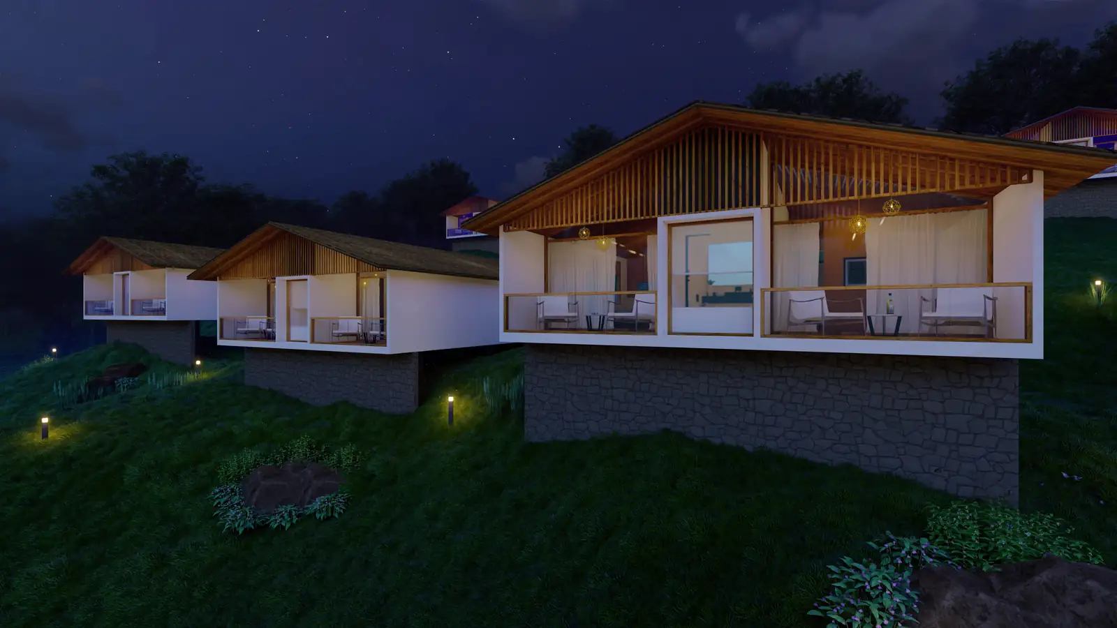 Night at Kallar Hillside Villa, Kallar, Kerala - residential architecture by Radianz, architects in Trivandrum