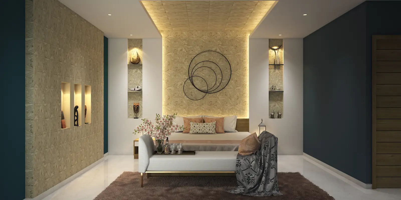 Bedroom at Lekshmi Hotel, Paripally - hotel interior design by Radianz, architects in Trivandrum
