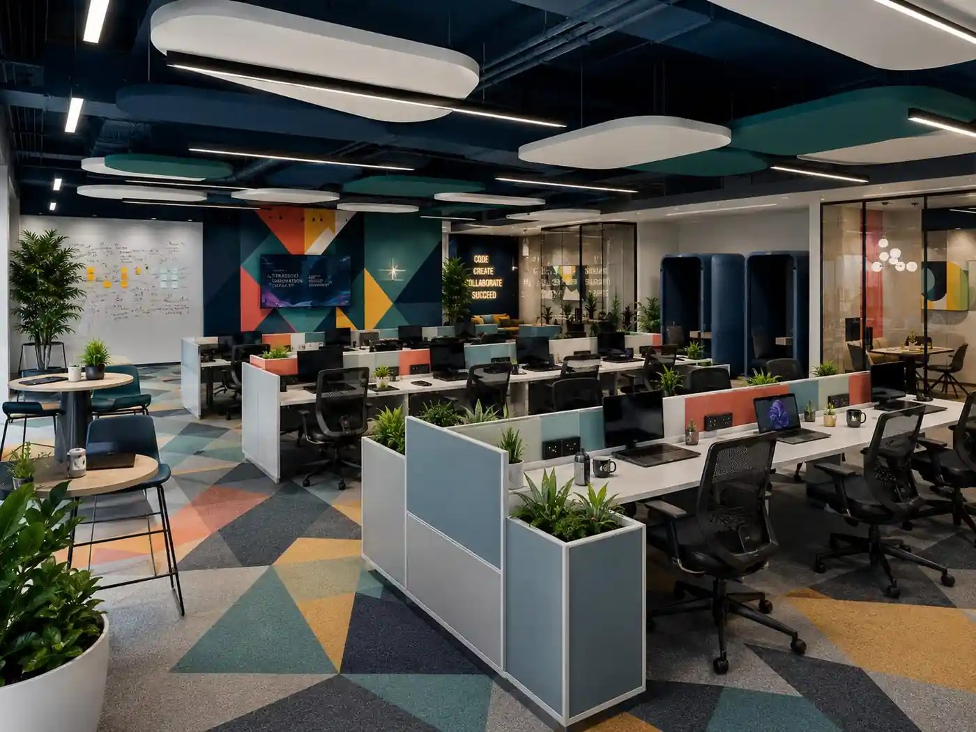 Creative office workspace at Orynx, Kerala - workplace interior design by Radianz, architects in Trivandrum
