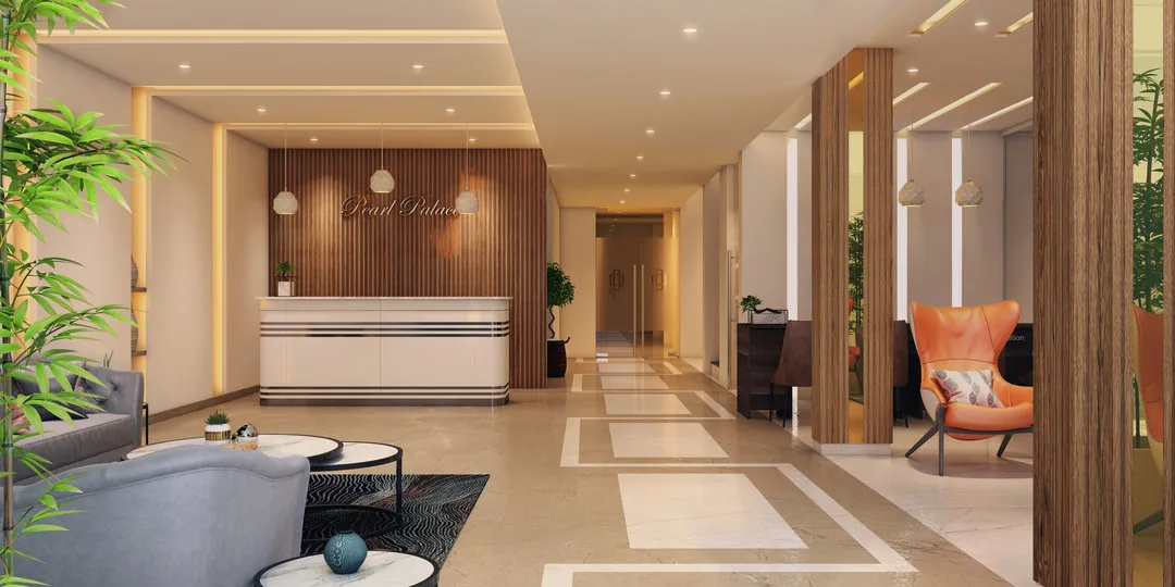 Reception lobby at Pearl Palace, Attingal, Trivandrum - commercial interior design by Radianz, architects in Trivandrum