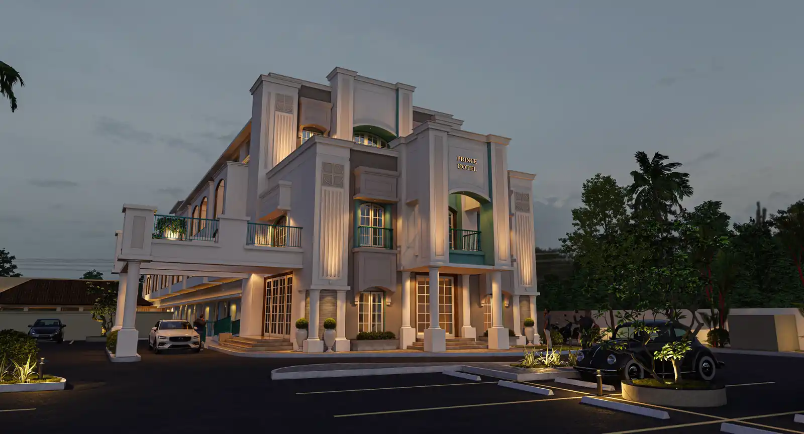 Exterior at Prince Hotel, Alappuzha - hotel architecture by Radianz, architects in Trivandrum
