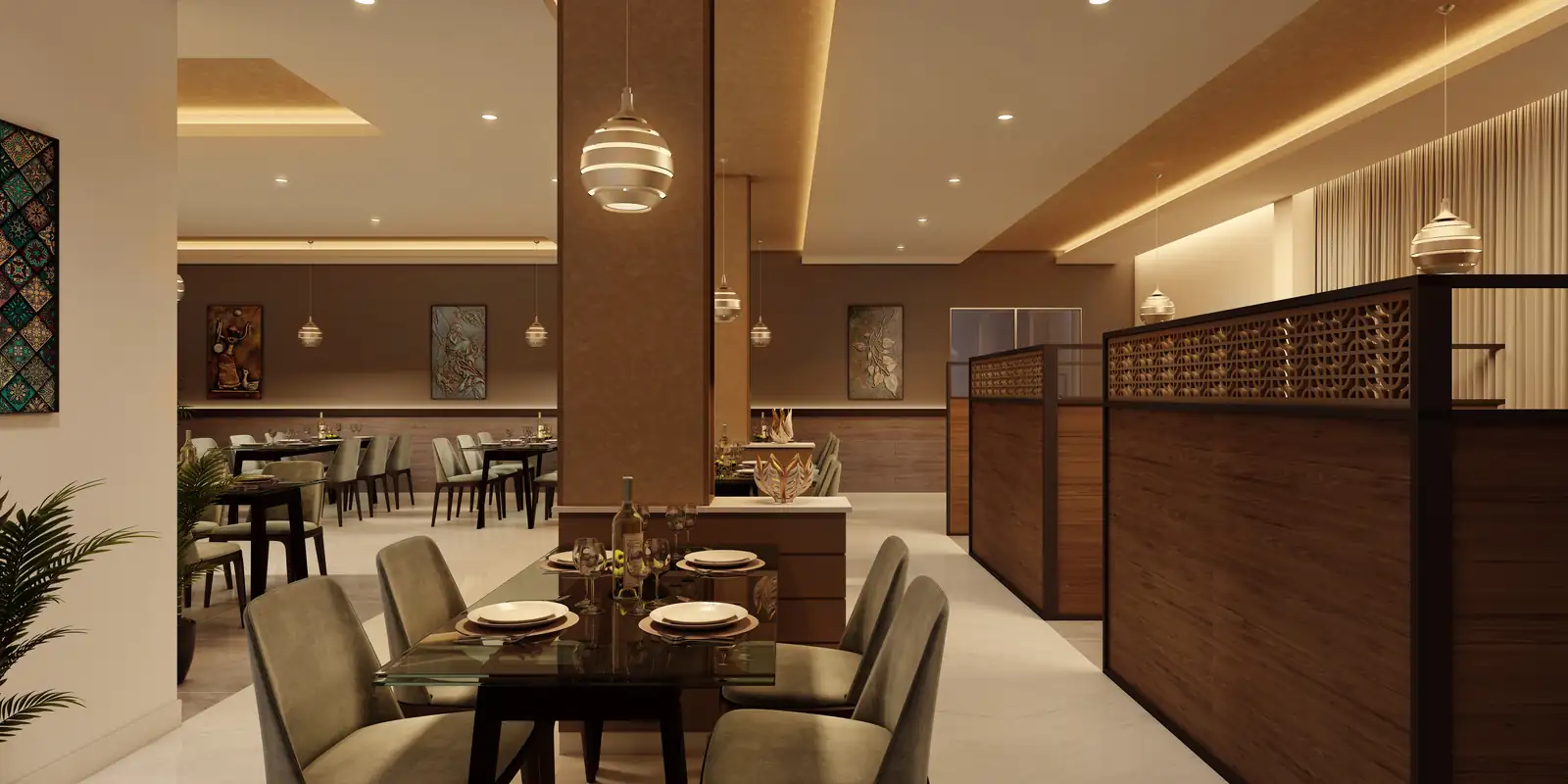 Restaurant at Royal Tower, Attingal, Trivandrum - hotel interior design by Radianz, architects in Trivandrum