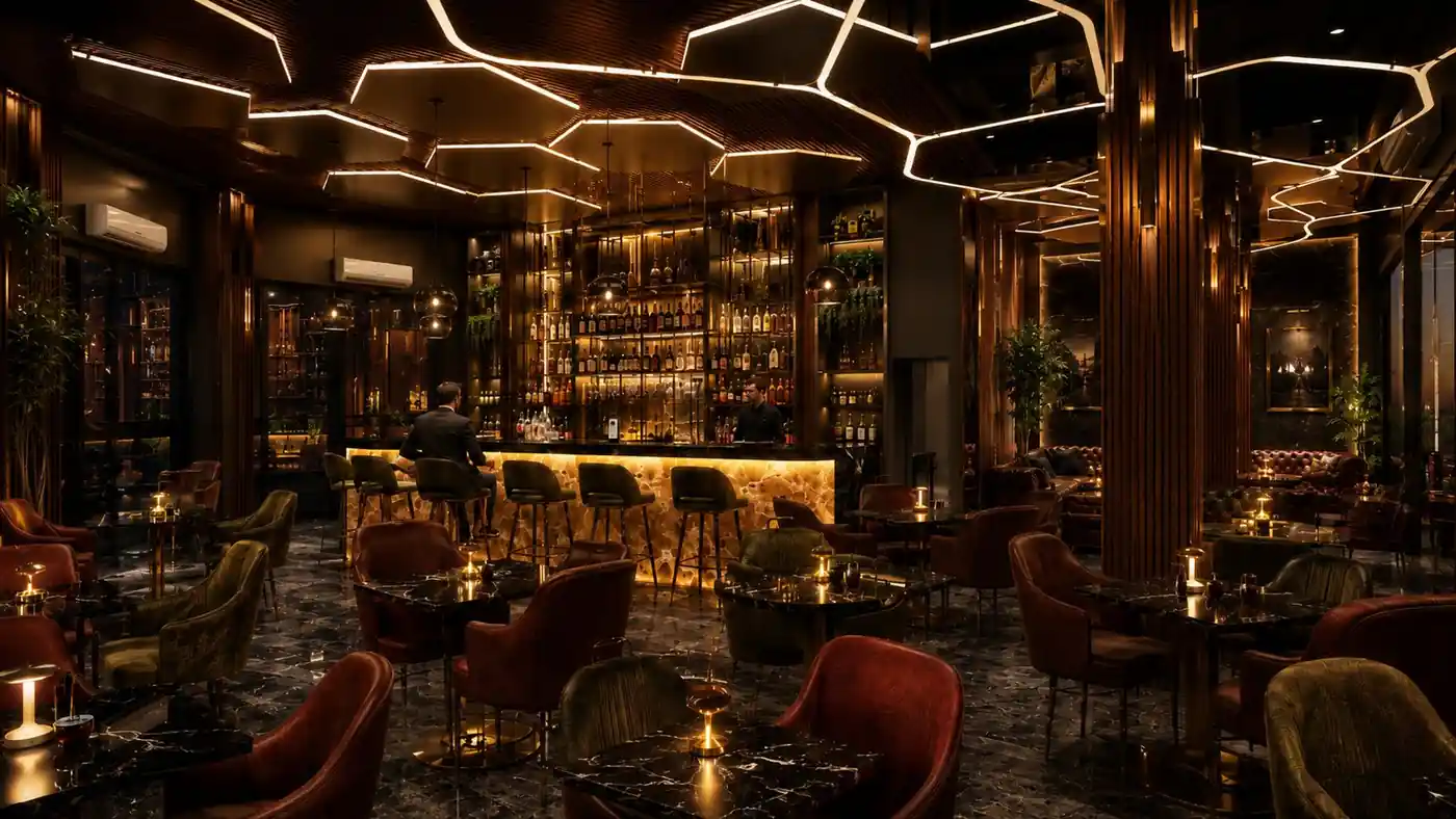 Cocktail lounge at Searock, Ernakulam - hospitality interior design by Radianz, architects in Trivandrum