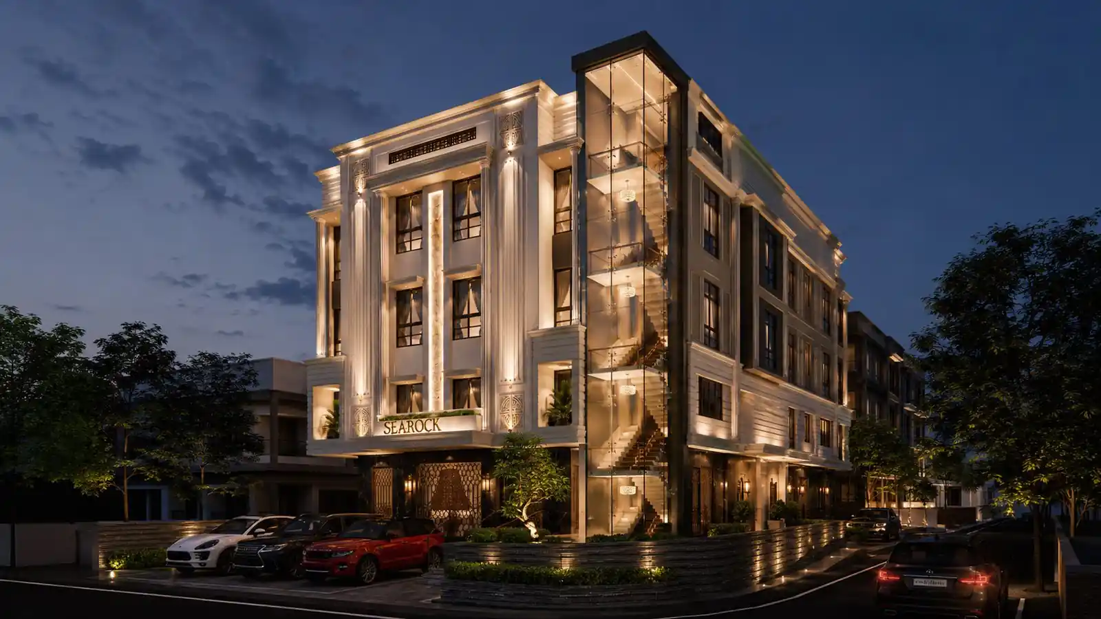 Building street view at Searock, Ernakulam - commercial architecture by Radianz, architects in Trivandrum