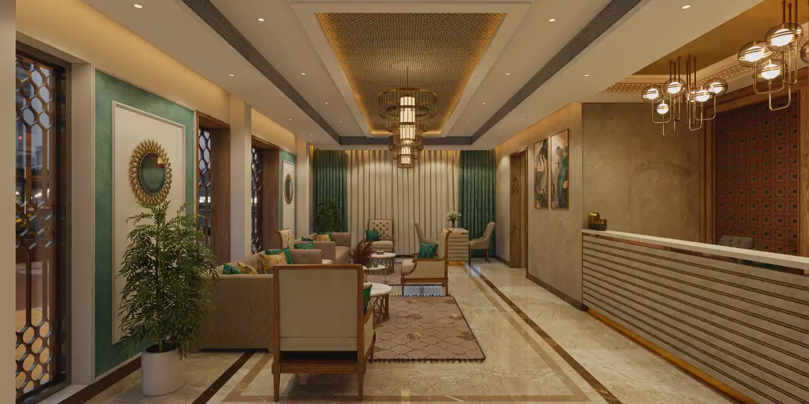 Lobby lounge at Searock, Ernakulam - hotel interior design by Radianz, architects in Trivandrum