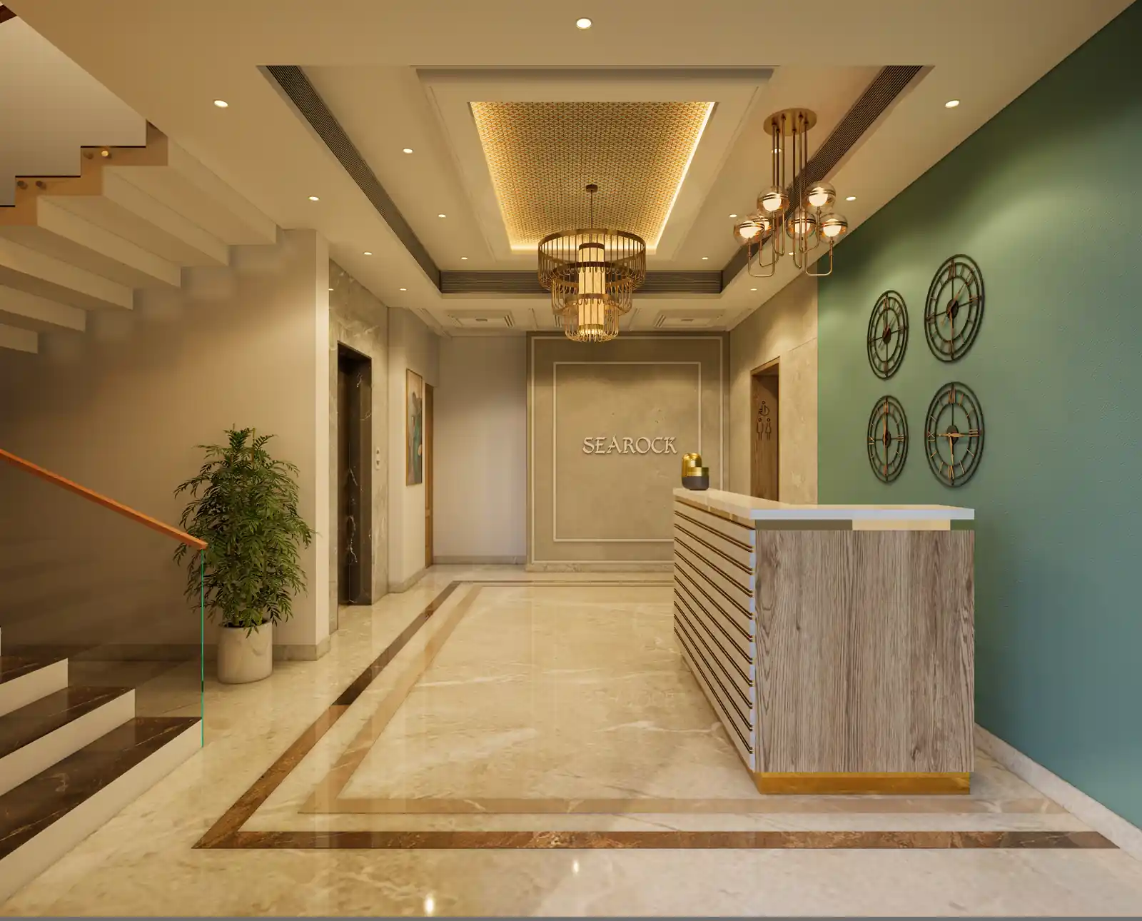 Reception at Searock, Ernakulam - hotel interior design by Radianz, architects in Trivandrum