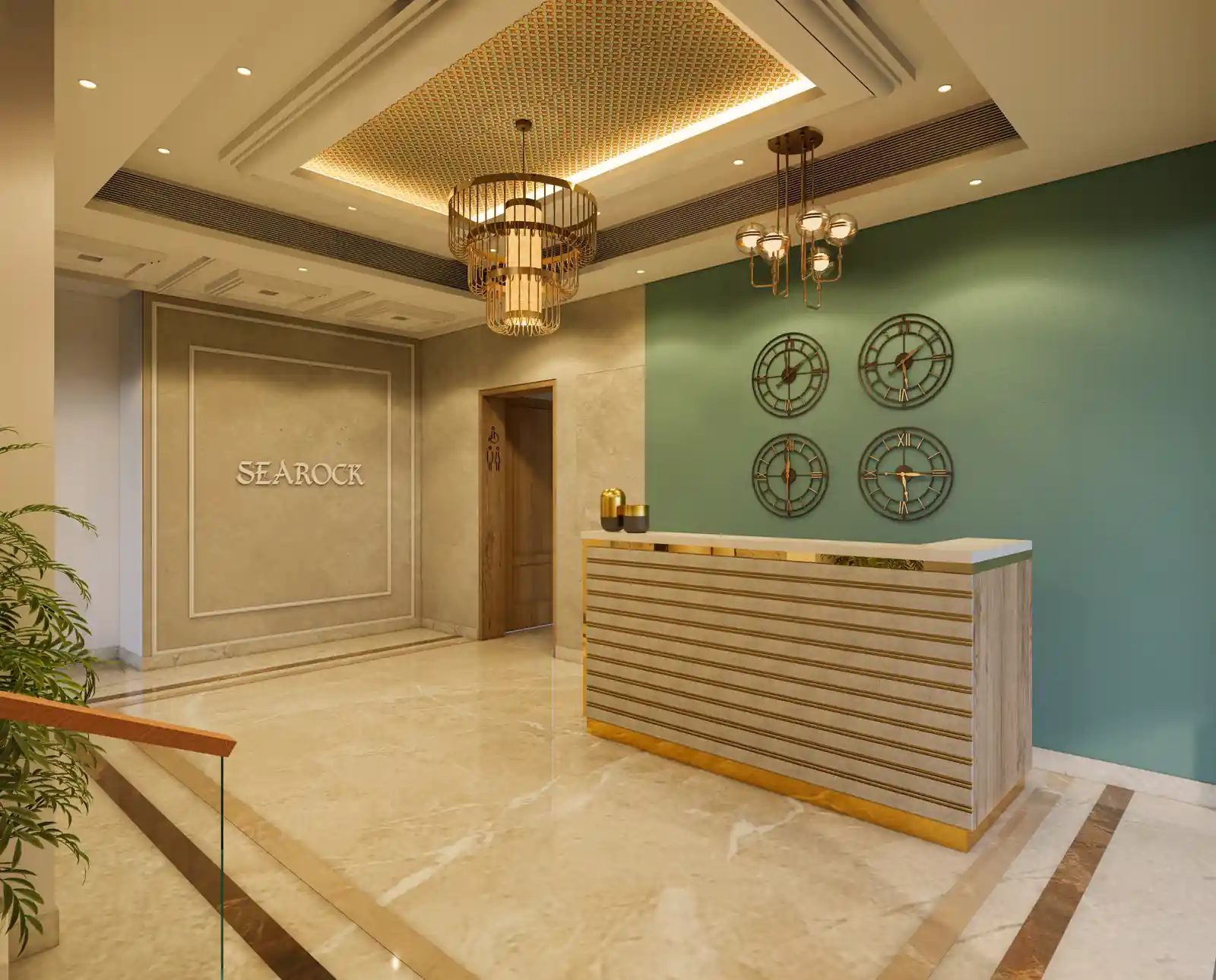 Reception lobby at Searock, Ernakulam - hotel interior design by Radianz, architects in Trivandrum