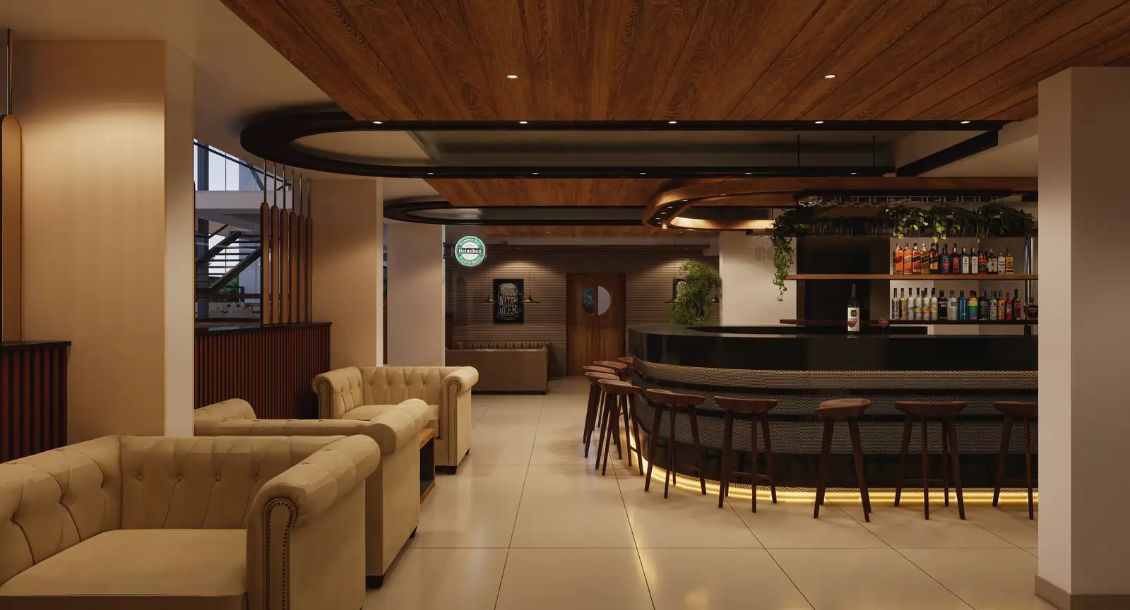 Bar lounge at Travancore Hotel, Vazhayila, Trivandrum - hotel interior design by Radianz, architects in Trivandrum