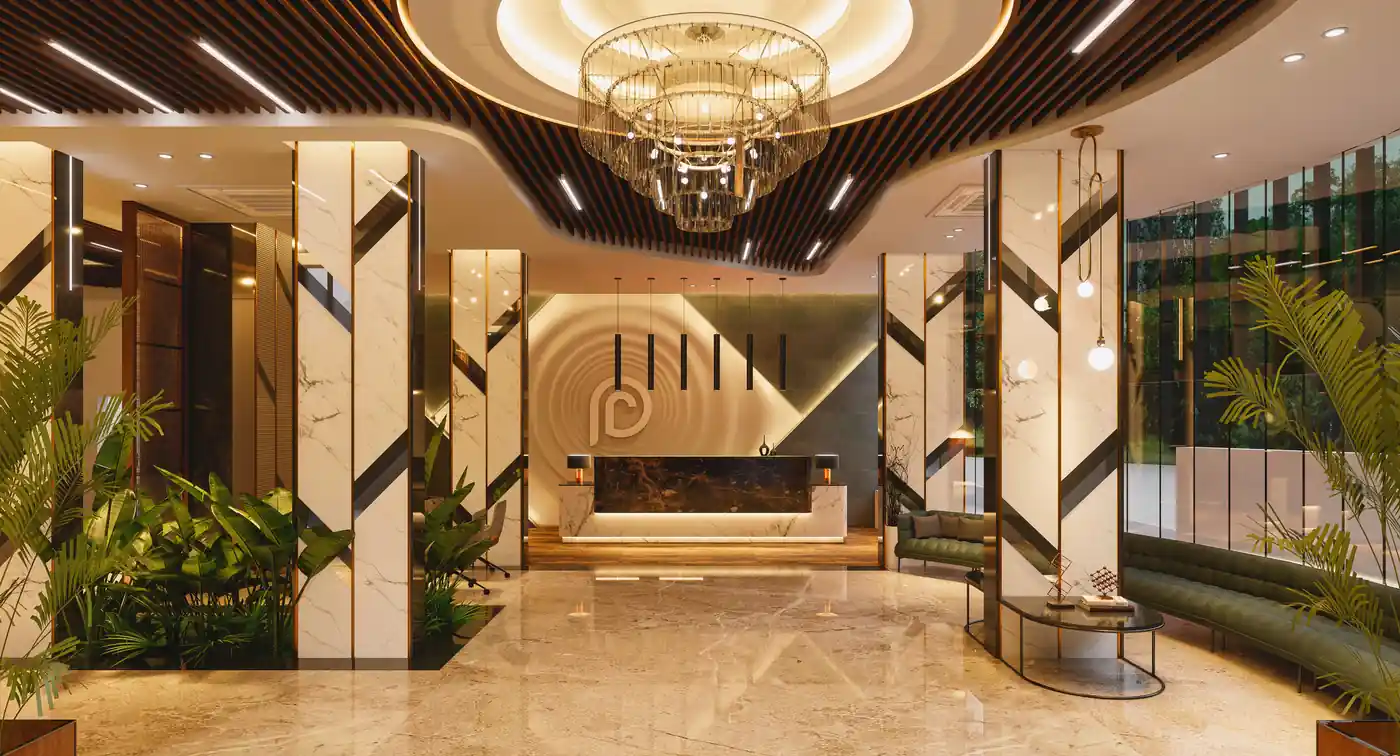 Grand reception at Travancore Hotel, Vazhayila, Trivandrum - hotel interior design by Radianz, architects in Trivandrum