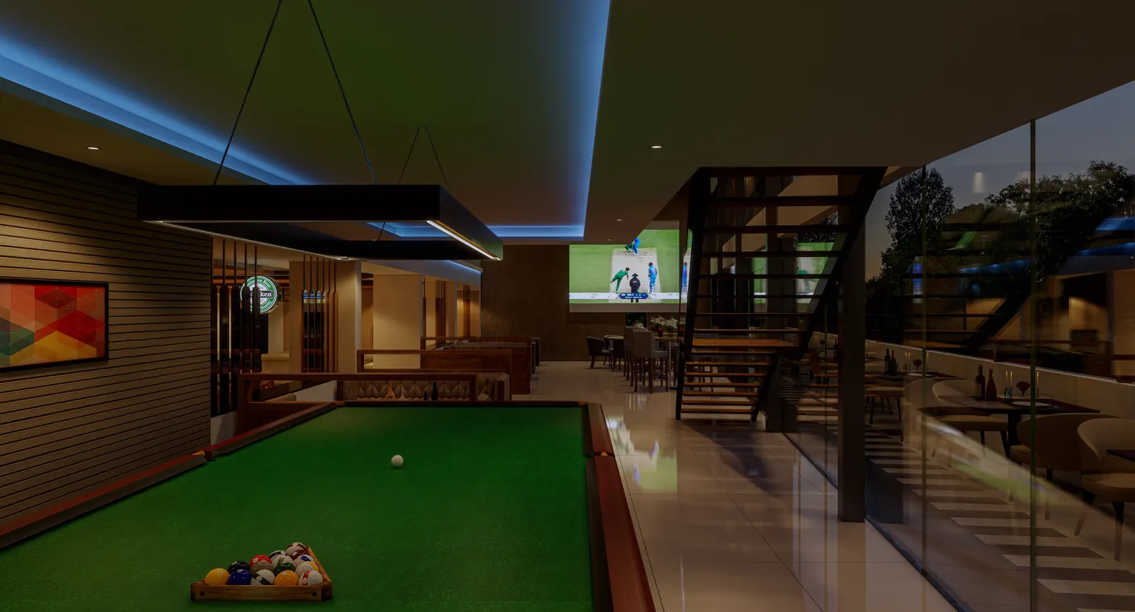 Sports bar and billiards room at Travancore Hotel, Vazhayila, Trivandrum