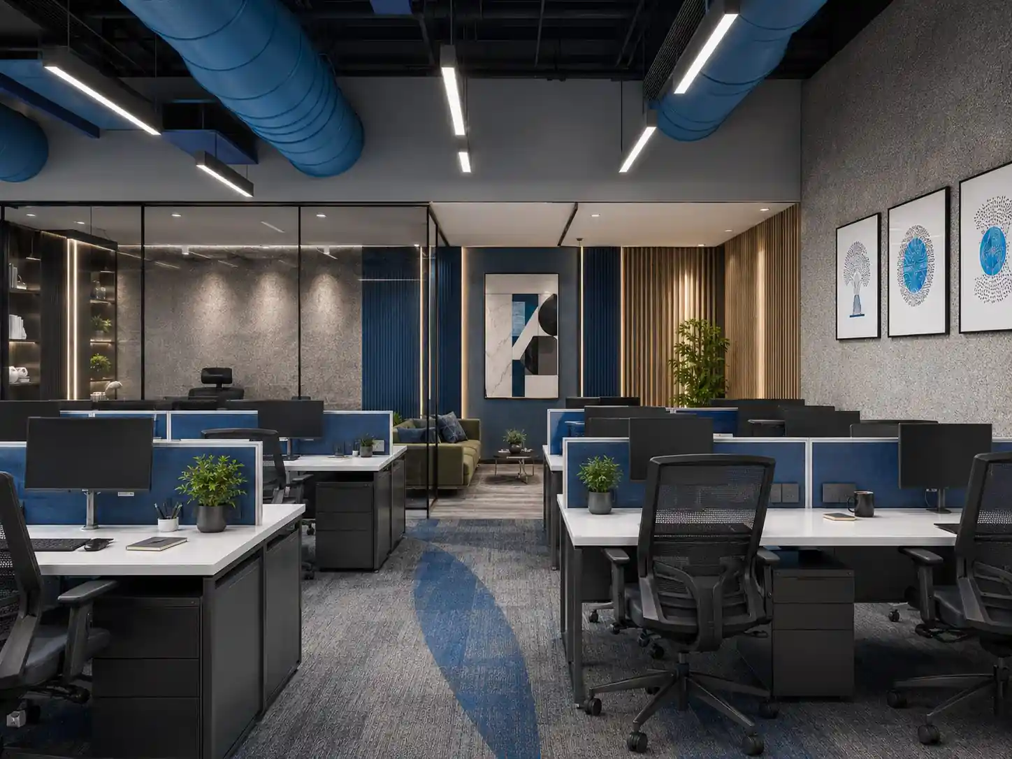 Office breakout zone at Tuscana, Kerala - workplace interior design by Radianz, architects in Trivandrum