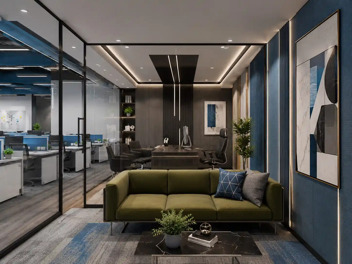 Office manager cabin lounge at Tuscana, Kerala - workplace interior design by Radianz, architects in Trivandrum