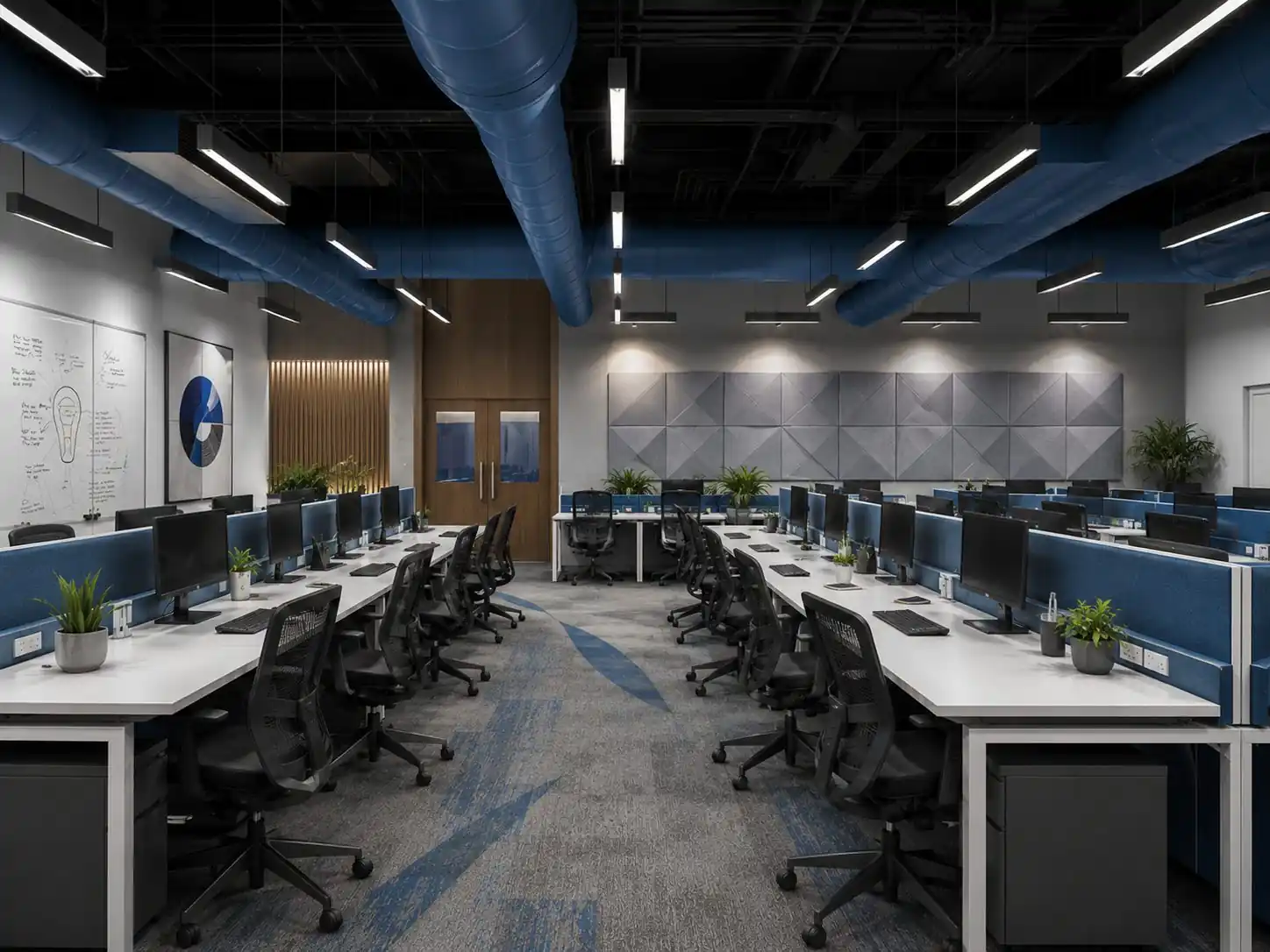 Office open workspace at Tuscana, Kerala - workplace interior design by Radianz, architects in Trivandrum