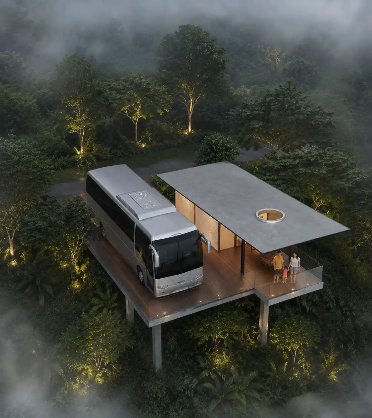 Aerial view over the forest villas, Wagamon, Idukki - concept design visualisation by Radianz