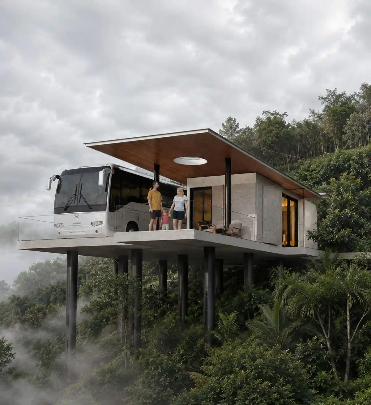 Cantilevered cliff villa, Wagamon, Idukki - concept design visualisation by Radianz