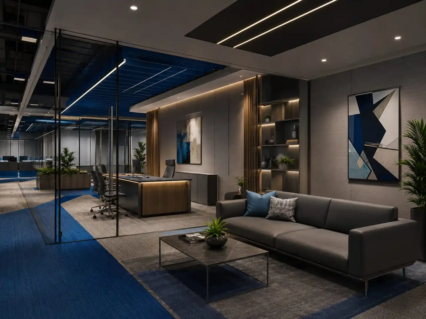Office manager cabin at Zyrova, Kerala - workplace interior design by Radianz, architects in Trivandrum