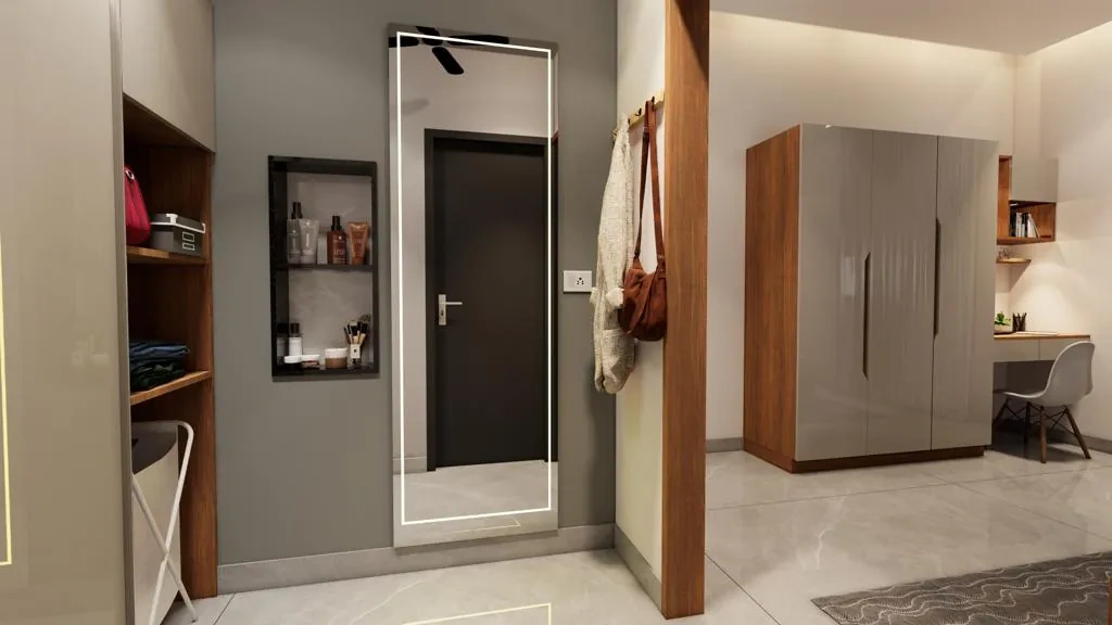 Master bedroom, residence in Pothencode, Trivandrum - interior design by Radianz, architects in Trivandrum