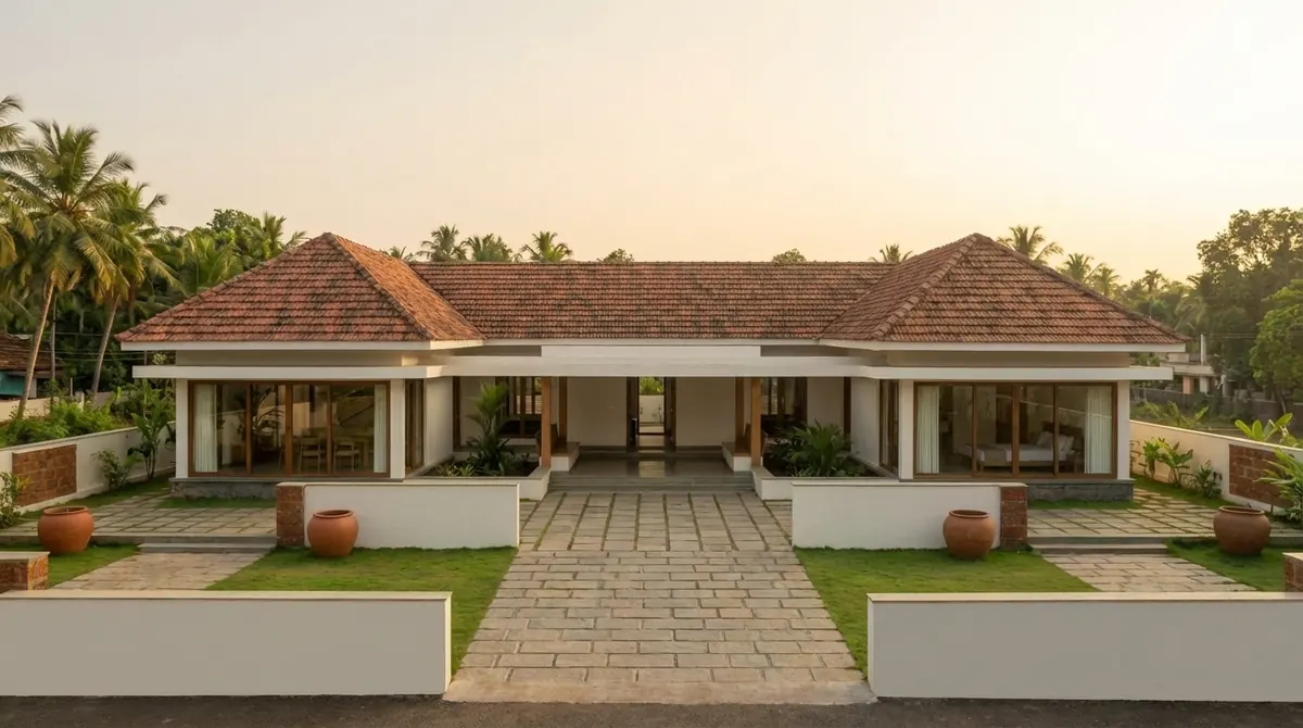 Traditional Kerala home terracotta roof in Chathannoor, Kollam - architecture by Radianz, architects in Trivandrum